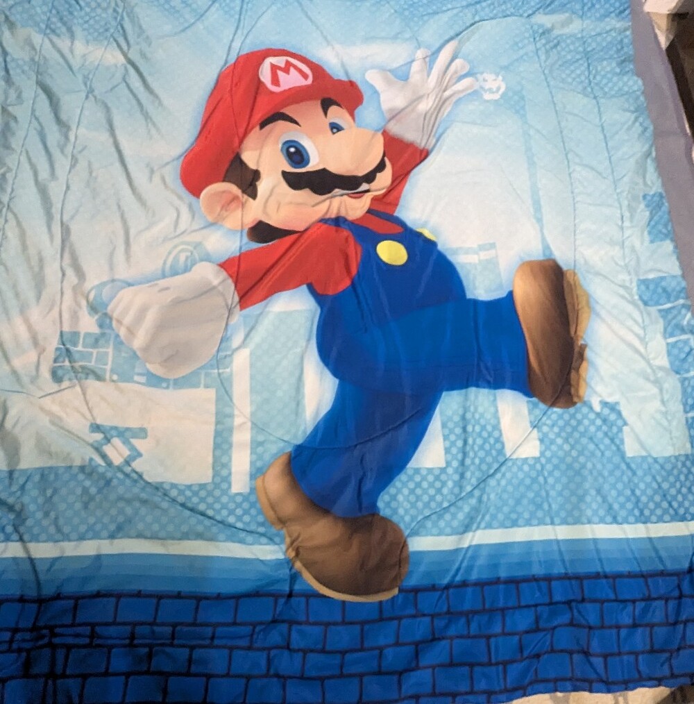 Super Mario Blue Comforter with Red Accents - Licensed Character Bedding
